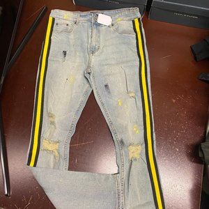 Serenity Mens Blue Medium Wash Distressed Pockets Denim Skinny Jeans Size 34